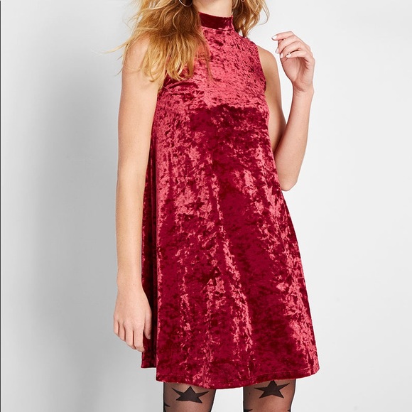 Modcloth Dresses & Skirts - ModCloth Red Crushed Velvet A-line Swing Dress New